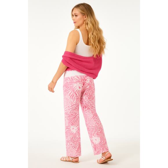 Lilly Pulitzer The Beach Pant XS Get Spotted Pink Lion Leopard Linen Drawstring - Picture 6 of 10